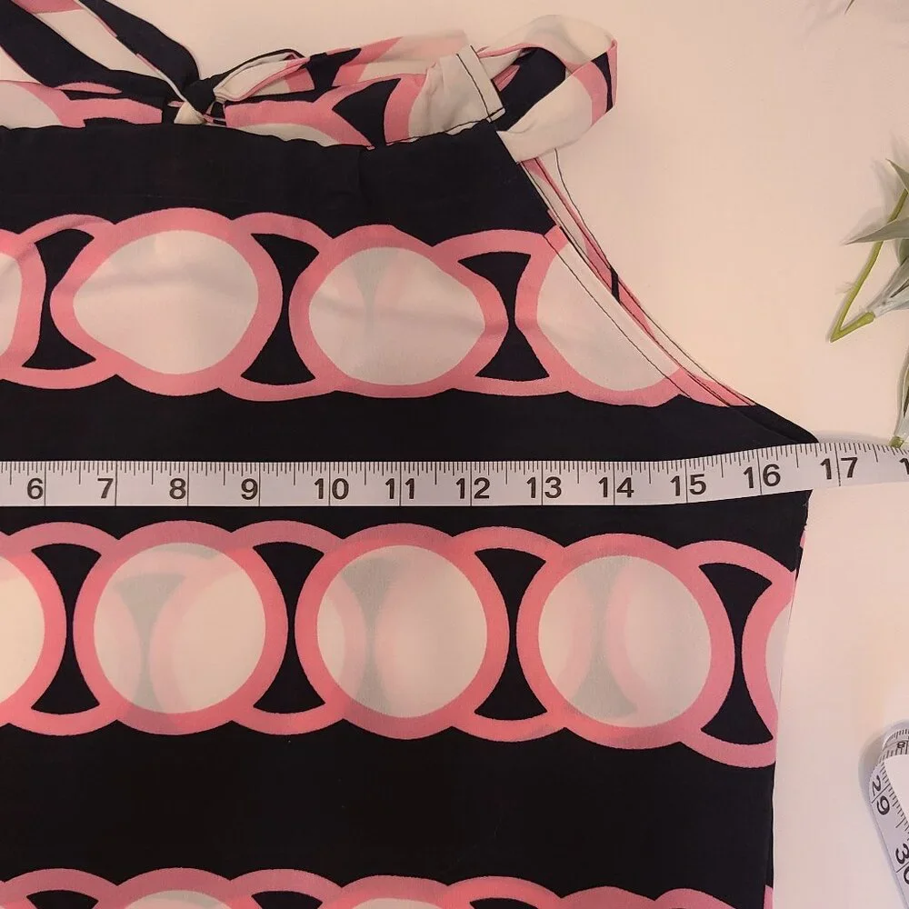 Crown & Ivy Sleeveless Halter Dress | Petite PP | Navy Pink Geometric Print - Picture 7 of 8